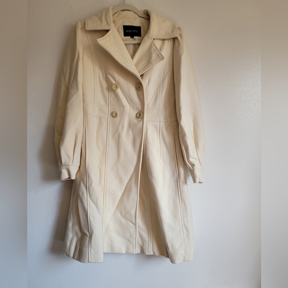 Nine West Cream Double-Breasted Coat